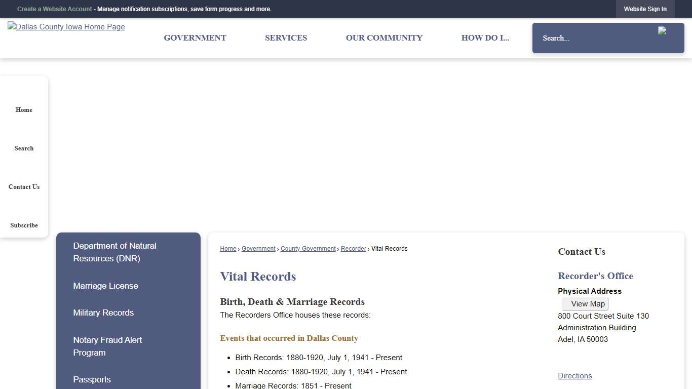 Vital Records Dallas County, IA